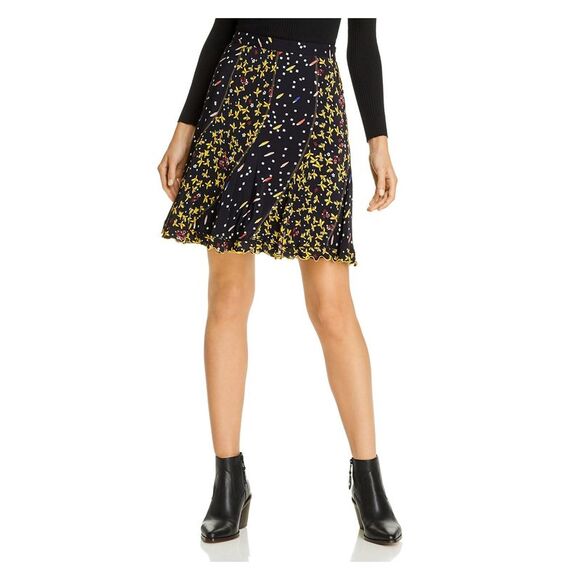 Derek Lam Dresses & Skirts - Derek Lam Womens Black Ruffled Zippered Printed Short A-Line Skirt Size: 0